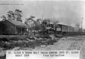 1909 St. Cloud & Sugar Beblt Railway Train arriving at the depot
