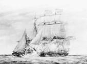 "Battle between "U.S.S. Peacock" and the British warship "Epervier" off Cape Canaveral, Florida", 1814