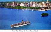 19-- Postcard of a cruise ship entering the Port of Miami