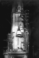 Erection of Gemini 3 spacecraft