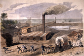 Depiction of destruction of salt factory on Florida coast