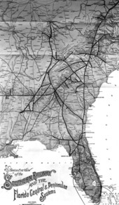Map of Southern Railway Railroad - Shows Ending