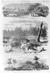 Civil war scene; upper image sanderson Florida before Olustee
